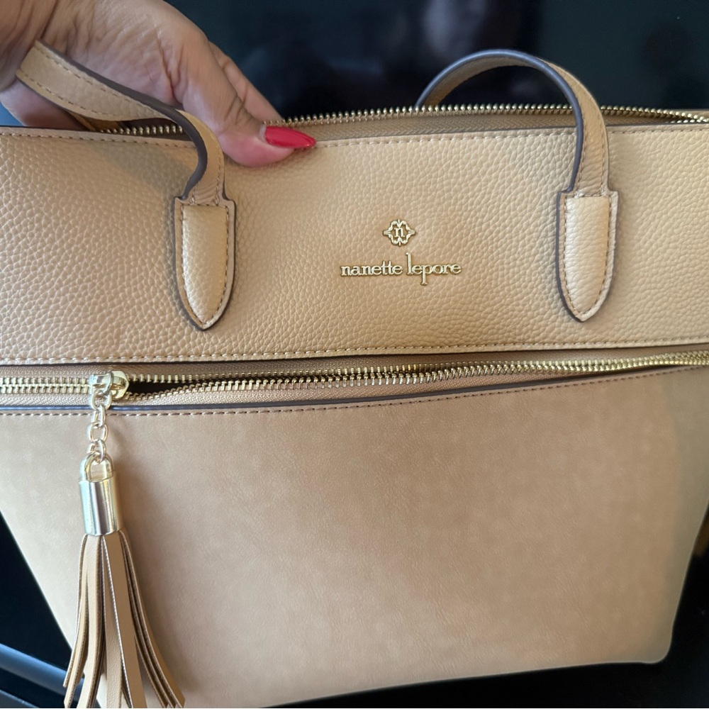 Nanette Lepore Beige Tote with Gold Accents